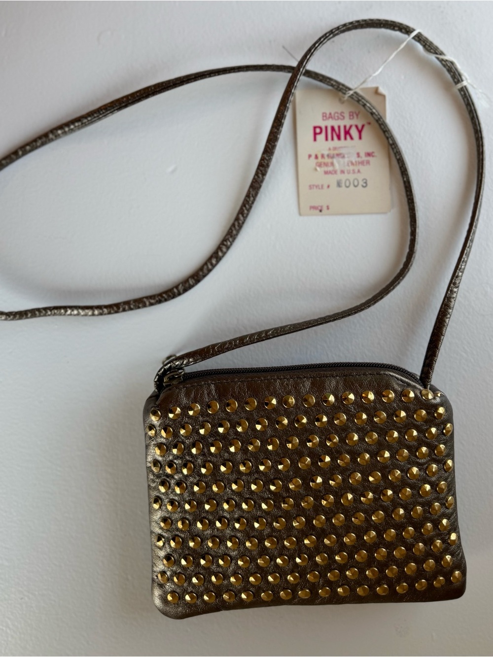 Pinky Bronze Crossbody Bag with Gold Studs